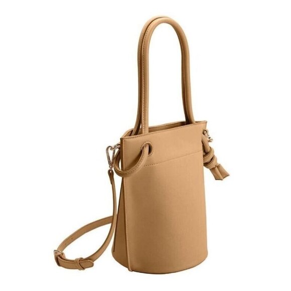 MELIE BIANCO Miriam vegan leather top handle bucket satchel crossbody - Tan - Picture 2 of 9